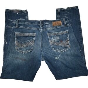 BKE Jake Straight Leg Denim Jeans Mens 36x32 Blue‎ Distressed Paint Splatter